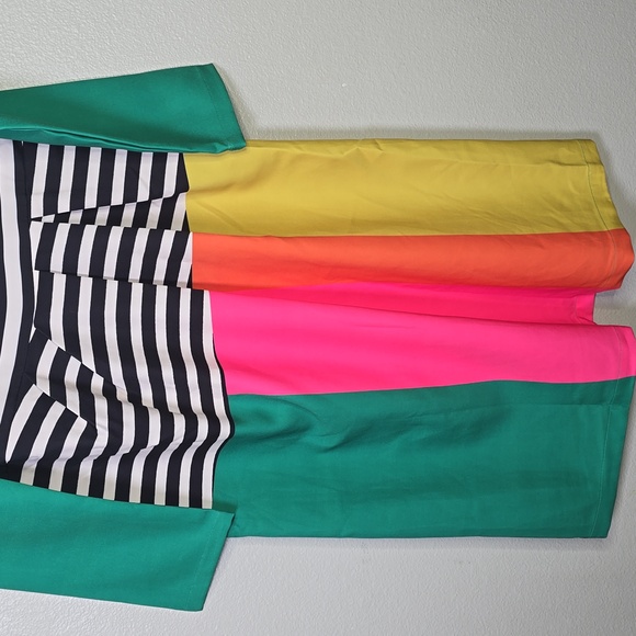 Oshoplive Colorblock Stripe Peplum Dress in Green, Pink, Orange & Yellow NwT. - Picture 3 of 8